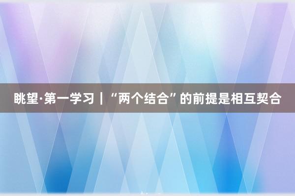 眺望·第一学习｜“两个结合”的前提是相互契合