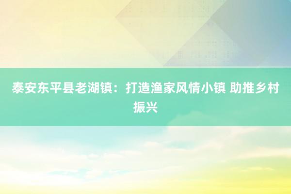 泰安东平县老湖镇：打造渔家风情小镇 助推乡村振兴